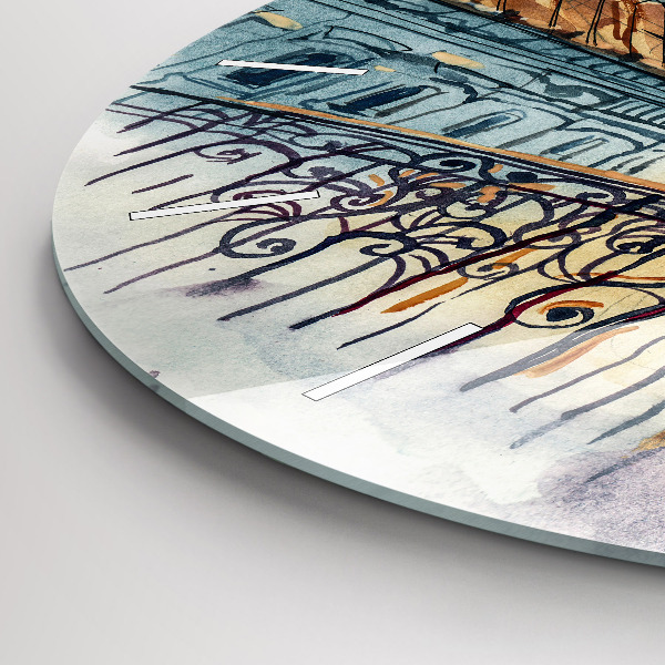 Kulaté skleněné hodiny s fotkou Lidé na akvarelu