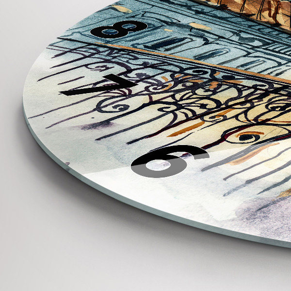 Kulaté skleněné hodiny s fotkou Lidé na akvarelu