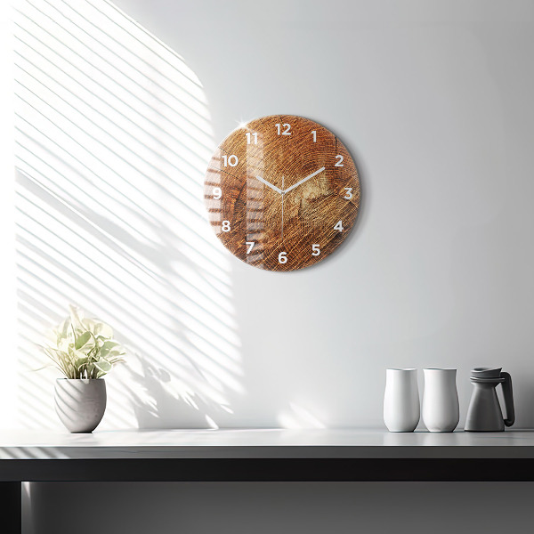 Kulaté skleněné hodiny s fotkou Starý kmen stromu