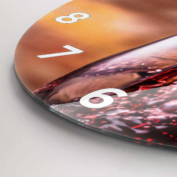 Kulaté skleněné hodiny s fotkou Sklenice červeného vína