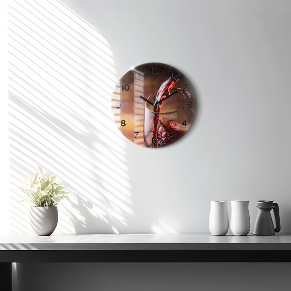 Kulaté skleněné hodiny s fotkou Sklenice červeného vína