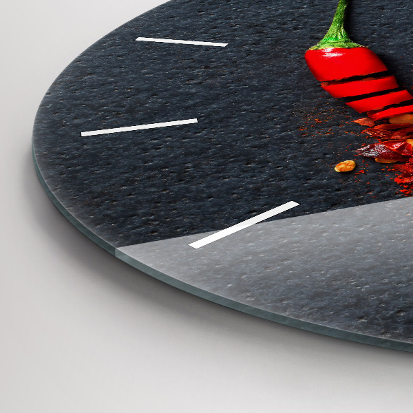 Kulaté skleněné hodiny s fotkou Koření z červeného pepře