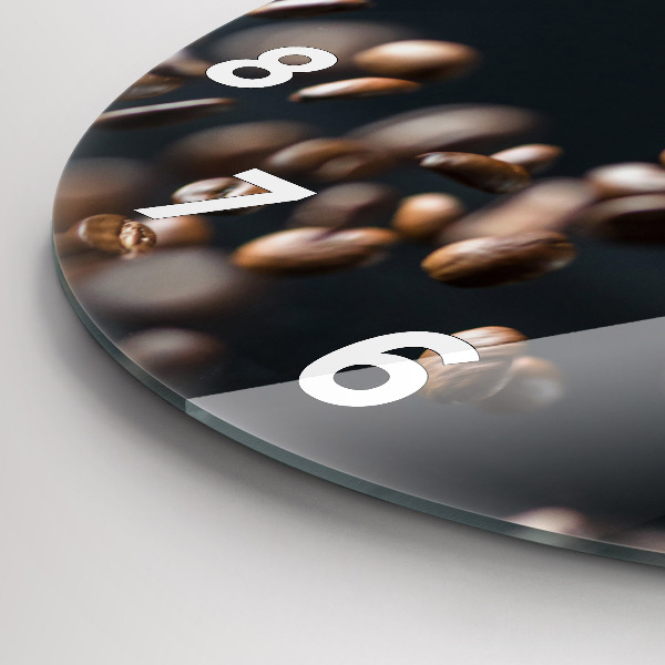 Kulaté skleněné hodiny s fotkou Kávová zrna