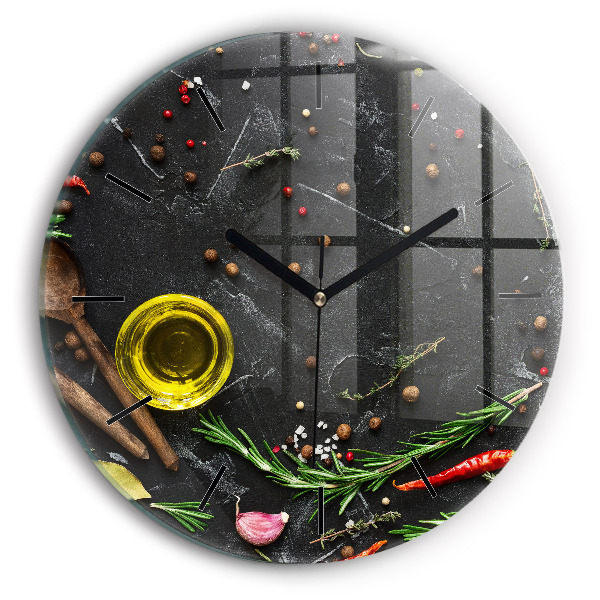 hodiny na skle Koření na pultu