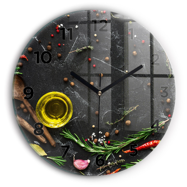 hodiny na skle Koření na pultu