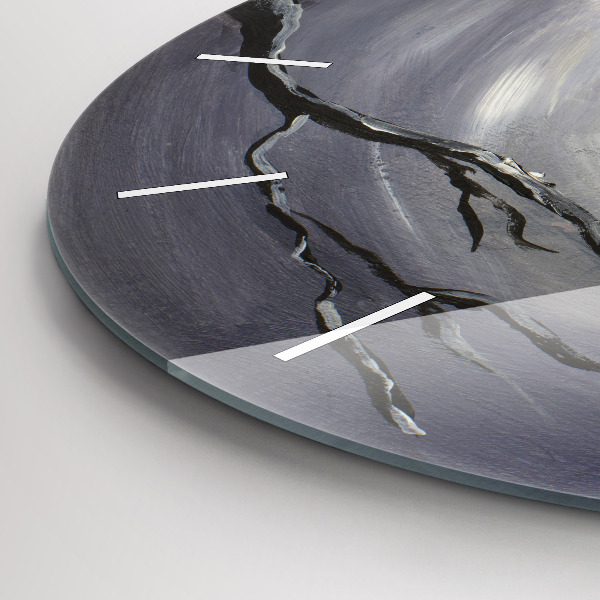 Kulaté skleněné hodiny s fotkou Havran v měsíčním světle