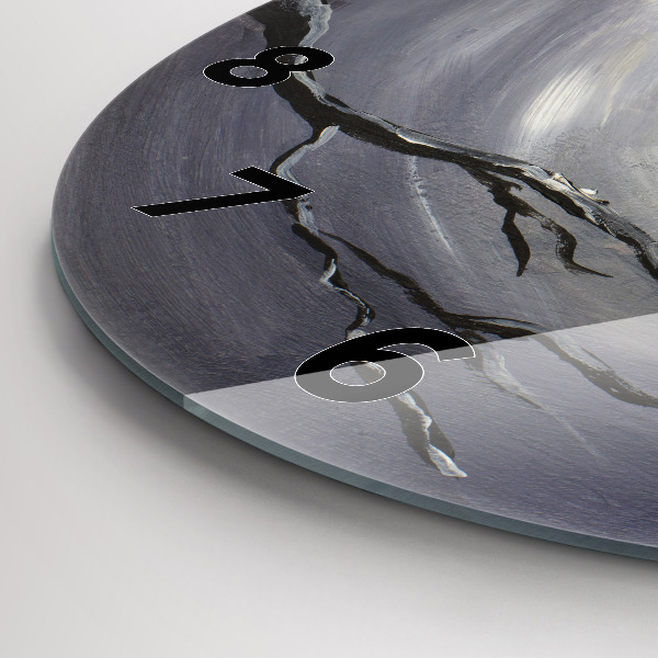 Kulaté skleněné hodiny s fotkou Havran v měsíčním světle