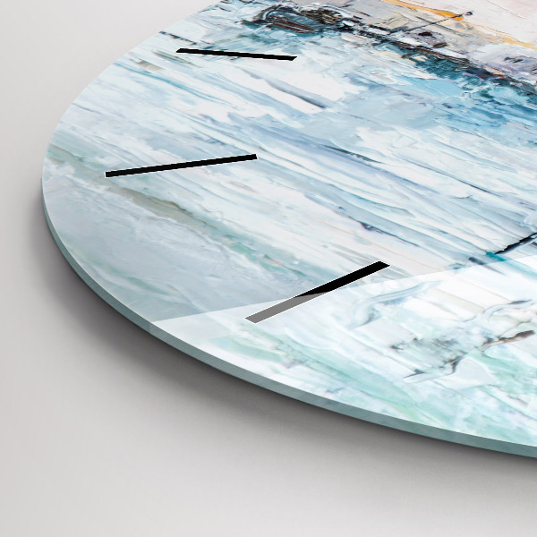 Kulaté skleněné hodiny s fotkou Olejomalba jachty moře