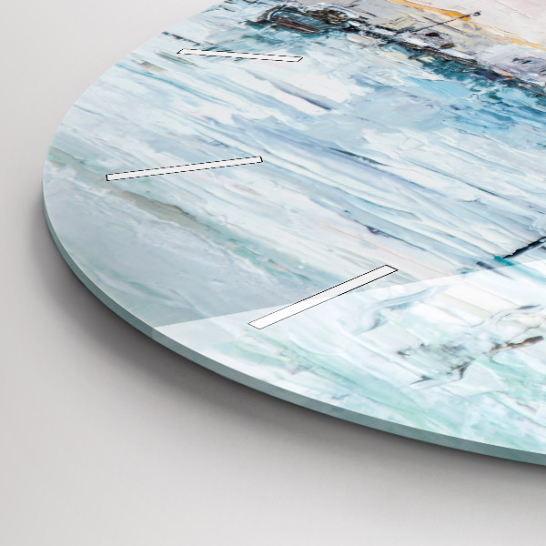 Kulaté skleněné hodiny s fotkou Olejomalba jachty moře