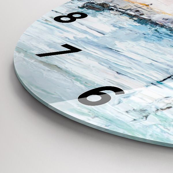 Kulaté skleněné hodiny s fotkou Olejomalba jachty moře