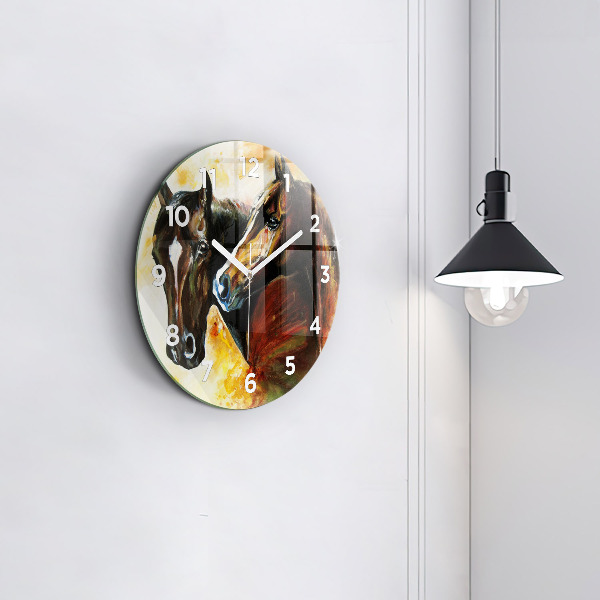hodiny na skle Dva malovaní koně