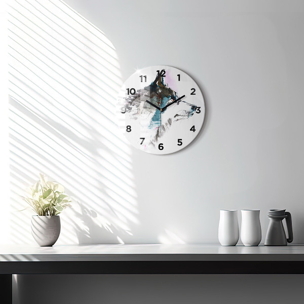 Kulaté skleněné hodiny s fotkou Profil malovaného vlka