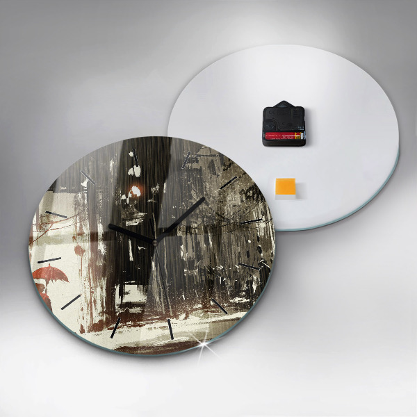 Kulaté skleněné hodiny s fotkou Žena v deštivé noci