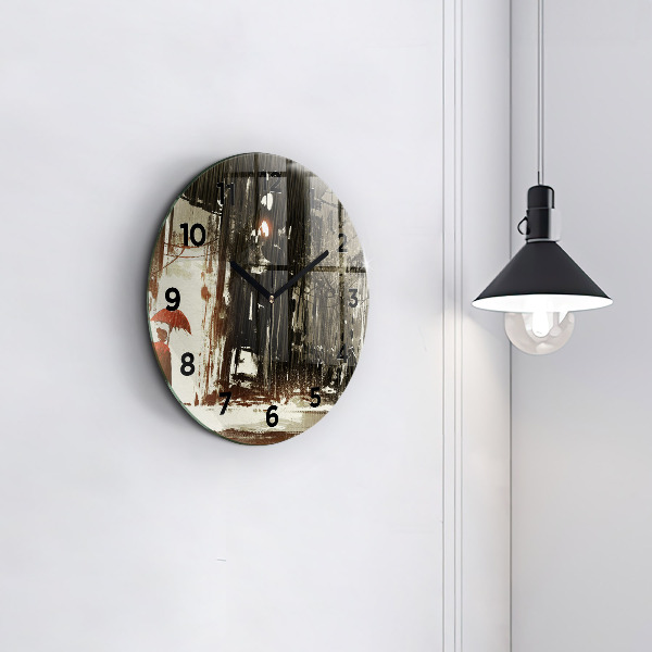 Kulaté skleněné hodiny s fotkou Žena v deštivé noci