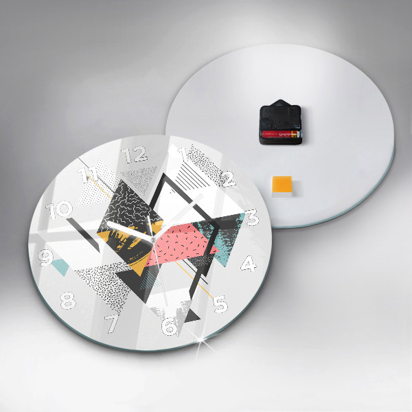 Kulaté skleněné hodiny s fotkou Geometrický vzor