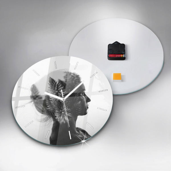 Kulaté skleněné hodiny s fotkou Portrét ženy