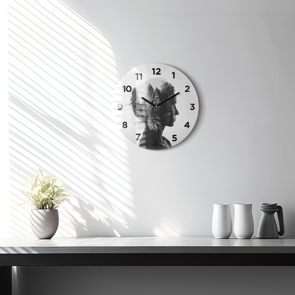 Kulaté skleněné hodiny s fotkou Portrét ženy