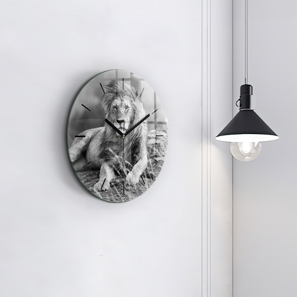 Kulaté skleněné hodiny s fotkou Abstraktní - Lev