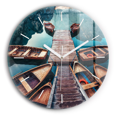 Kulaté skleněné hodiny s fotkou Plošina a jezero