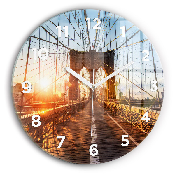 Kulaté skleněné hodiny s fotkou Brooklynský most v New Yorku