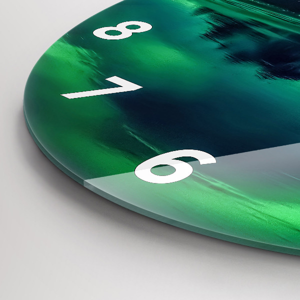 Kulaté skleněné hodiny s fotkou Polární záře