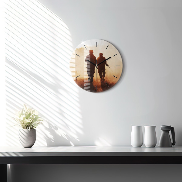 Kulaté skleněné hodiny s fotkou Vojáci