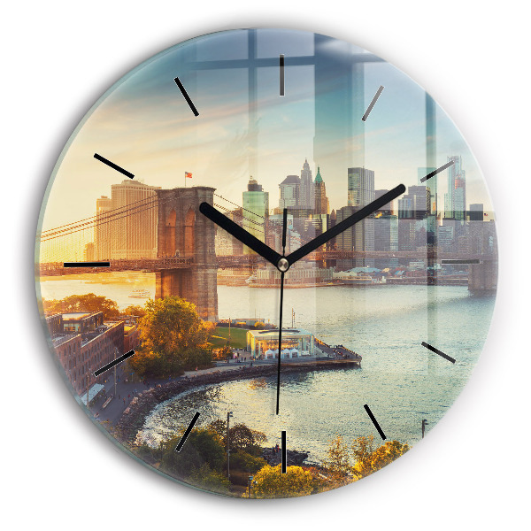 Kulaté skleněné hodiny s fotkou New York Manhattan