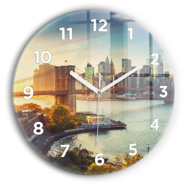 Kulaté skleněné hodiny s fotkou New York Manhattan