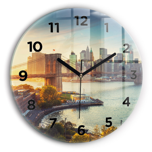 Kulaté skleněné hodiny s fotkou New York Manhattan