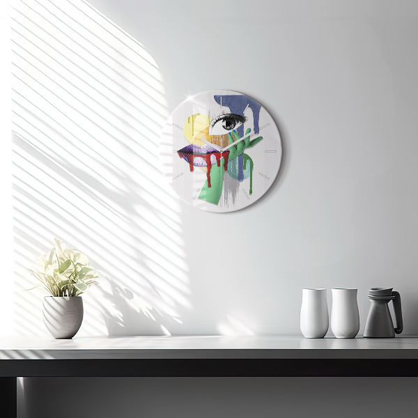 Kulaté skleněné hodiny s fotkou Surrealistická koláž