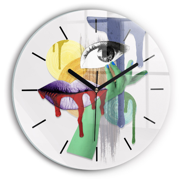 Kulaté skleněné hodiny s fotkou Surrealistická koláž