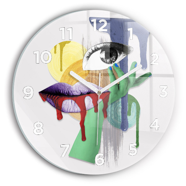 Kulaté skleněné hodiny s fotkou Surrealistická koláž