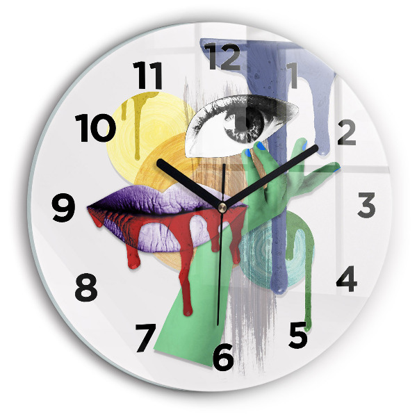 Kulaté skleněné hodiny s fotkou Surrealistická koláž
