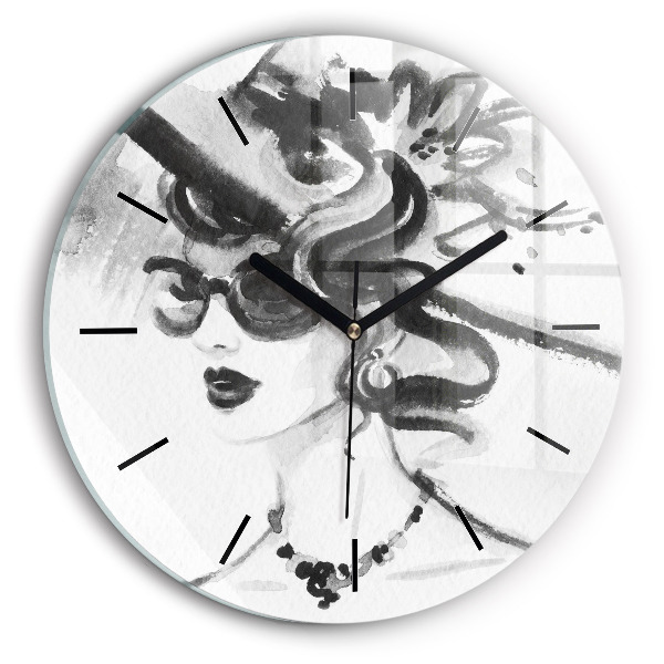 Kulaté skleněné hodiny s fotkou Módní žena
