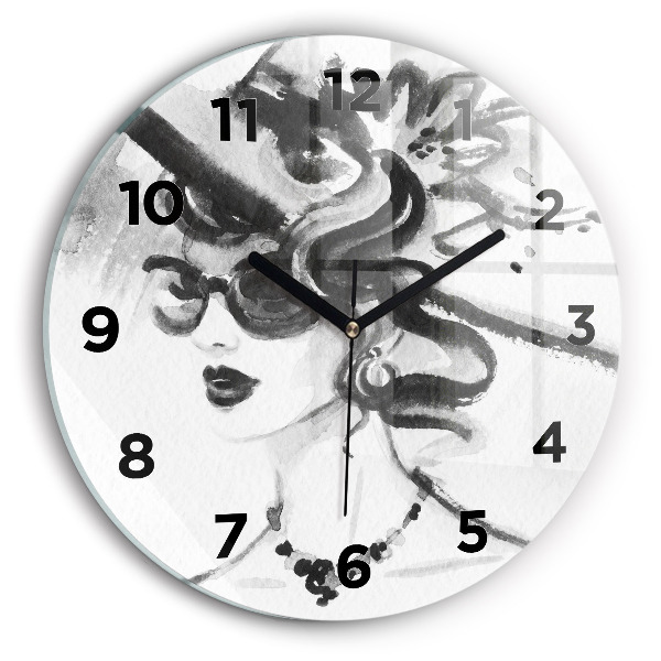 Kulaté skleněné hodiny s fotkou Módní žena
