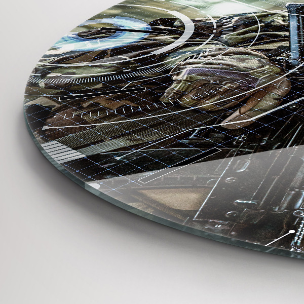 Kulaté skleněné hodiny s fotkou Voják se zbraní