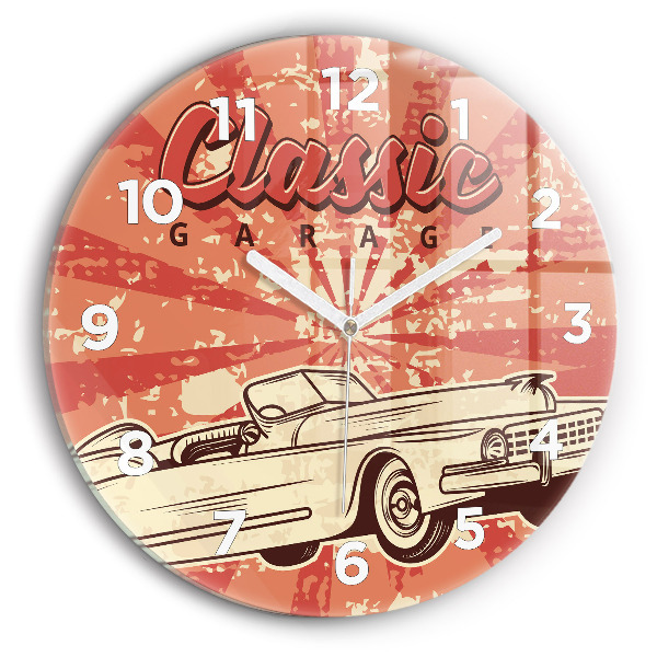 Kulaté skleněné hodiny s fotkou Retro retro auto