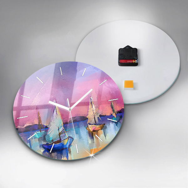 Kulaté skleněné hodiny s fotkou Mořská krajina