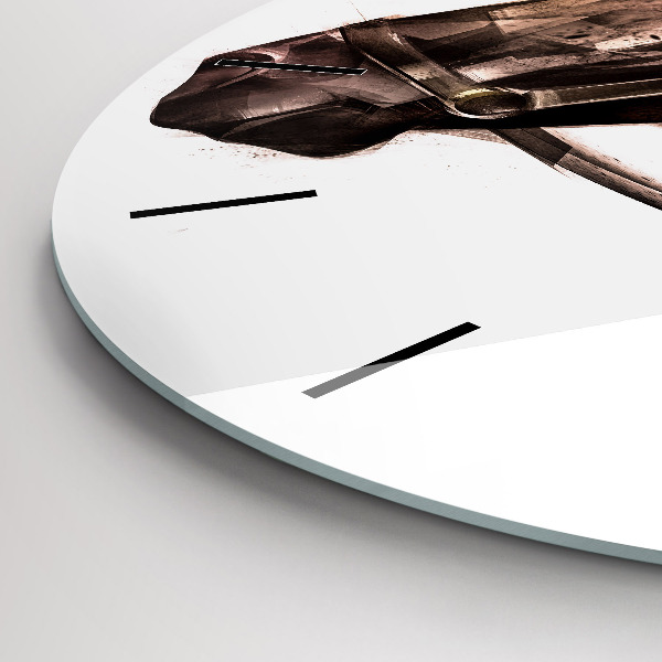 Kulaté skleněné hodiny s fotkou Malovaný profil koně