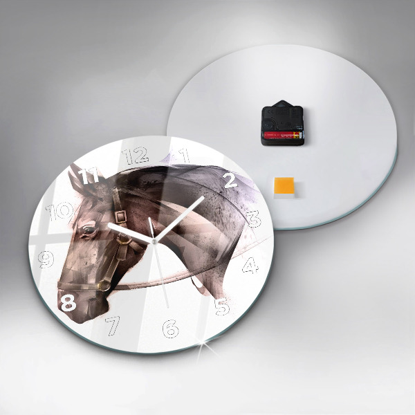 Kulaté skleněné hodiny s fotkou Malovaný profil koně