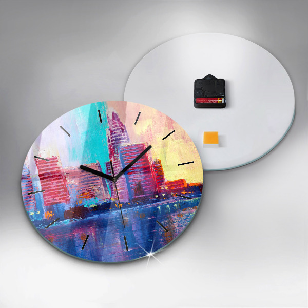 Kulaté skleněné hodiny s fotkou Abstraktní mrakodrapy