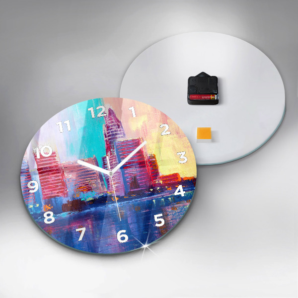 Kulaté skleněné hodiny s fotkou Abstraktní mrakodrapy