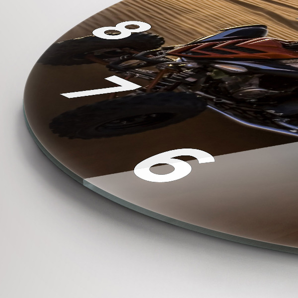 Kulaté skleněné hodiny s fotkou Čtyřkolka v poušti