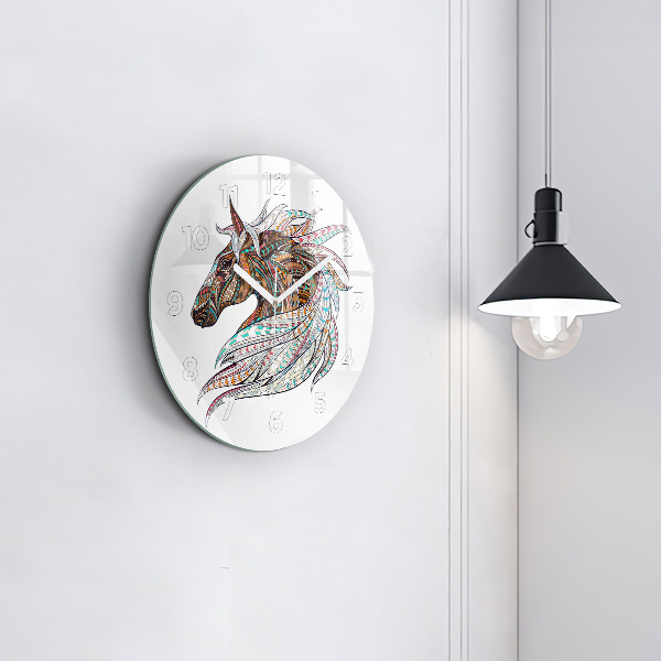 Kulaté skleněné hodiny s fotkou Ilustrace koně