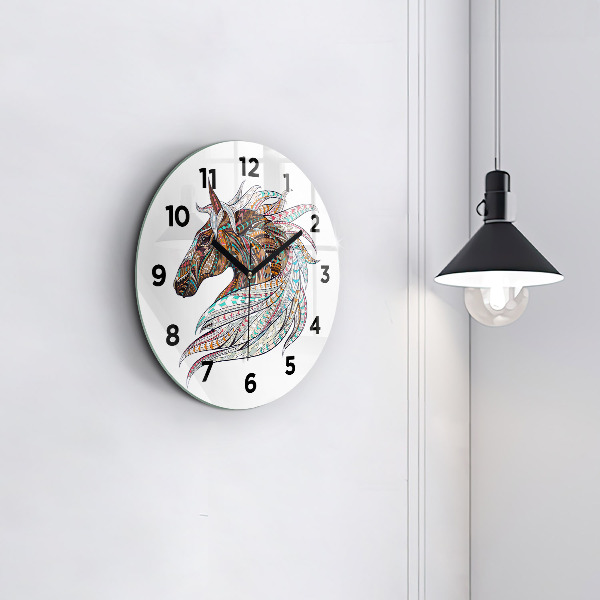 Kulaté skleněné hodiny s fotkou Ilustrace koně