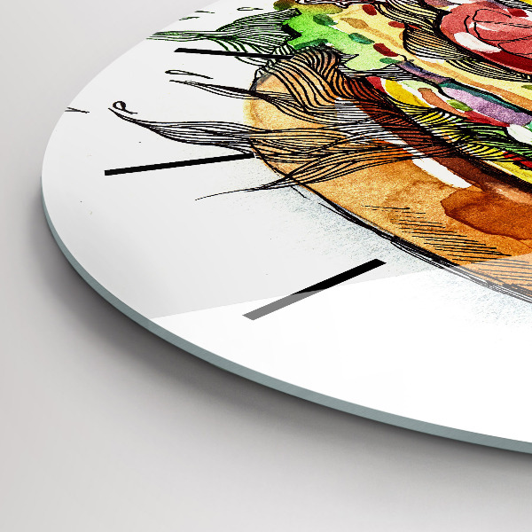 Kulaté skleněné hodiny s fotkou XXL sýrový hamburger