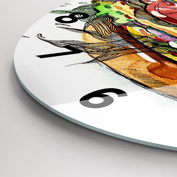 Kulaté skleněné hodiny s fotkou XXL sýrový hamburger