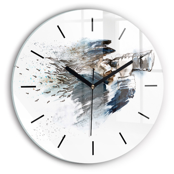 Kulaté skleněné hodiny s fotkou Kapitán s dalekohledem