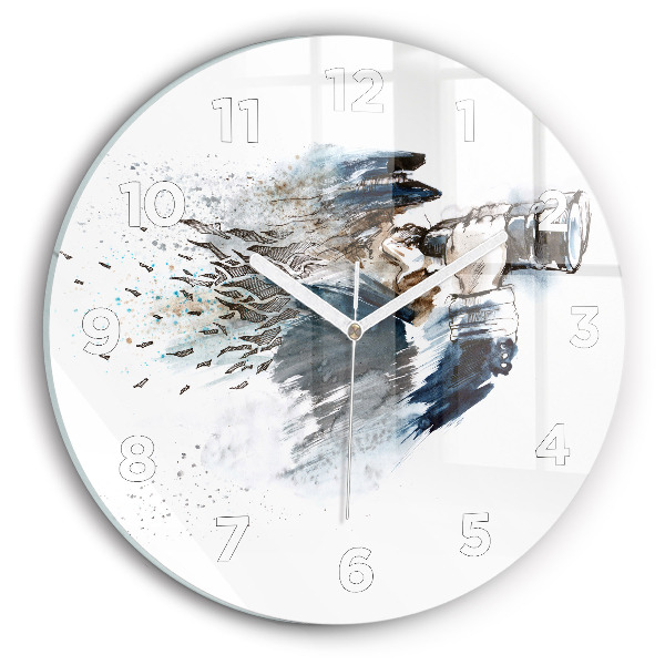 Kulaté skleněné hodiny s fotkou Kapitán s dalekohledem