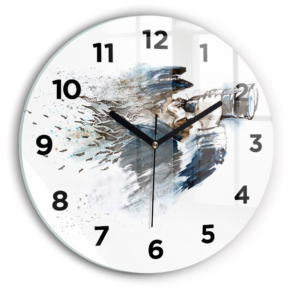 Kulaté skleněné hodiny s fotkou Kapitán s dalekohledem